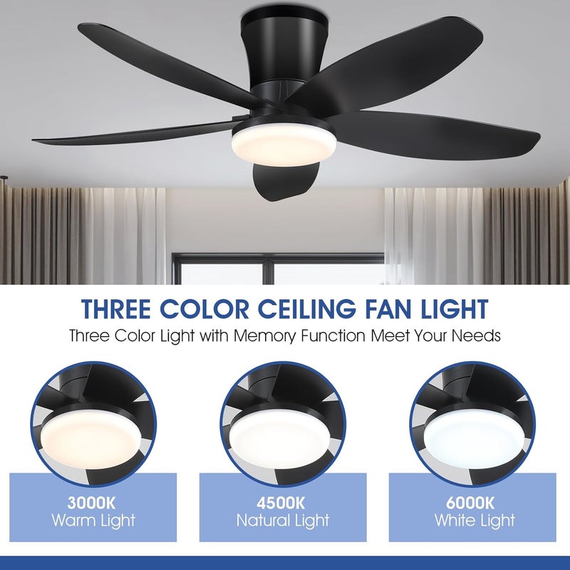 Surtime Ceiling Fans with Lights-36 Low Profile Ceiling Fan with Light and Remote/APP Control,Flush Mount,DC Reversible,LED Dimmable Blakc Ceiling Fans for Bedroom,Indoor/Outdoor Patio Use - Image 3